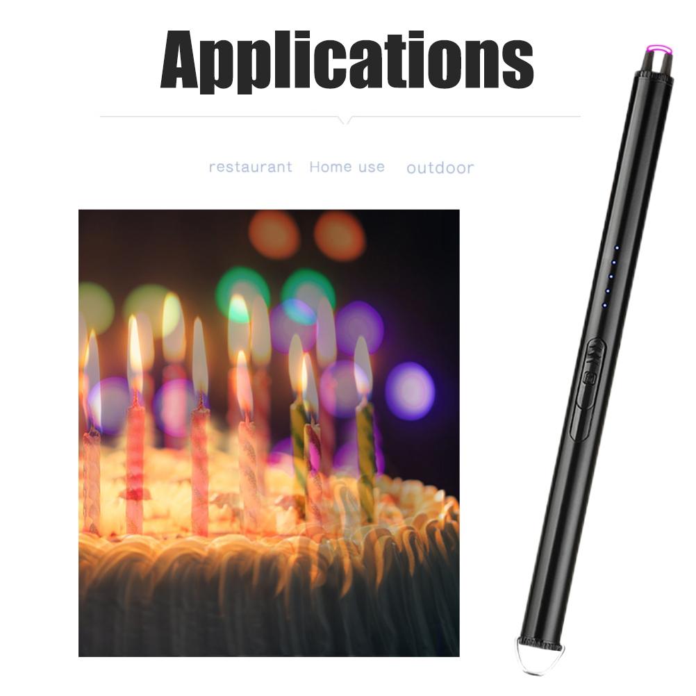 Electric Candle Lighter Arc Waterproof USB Rechargeable Lighter with Safety Button LED Battery Display for Home Kitchen
