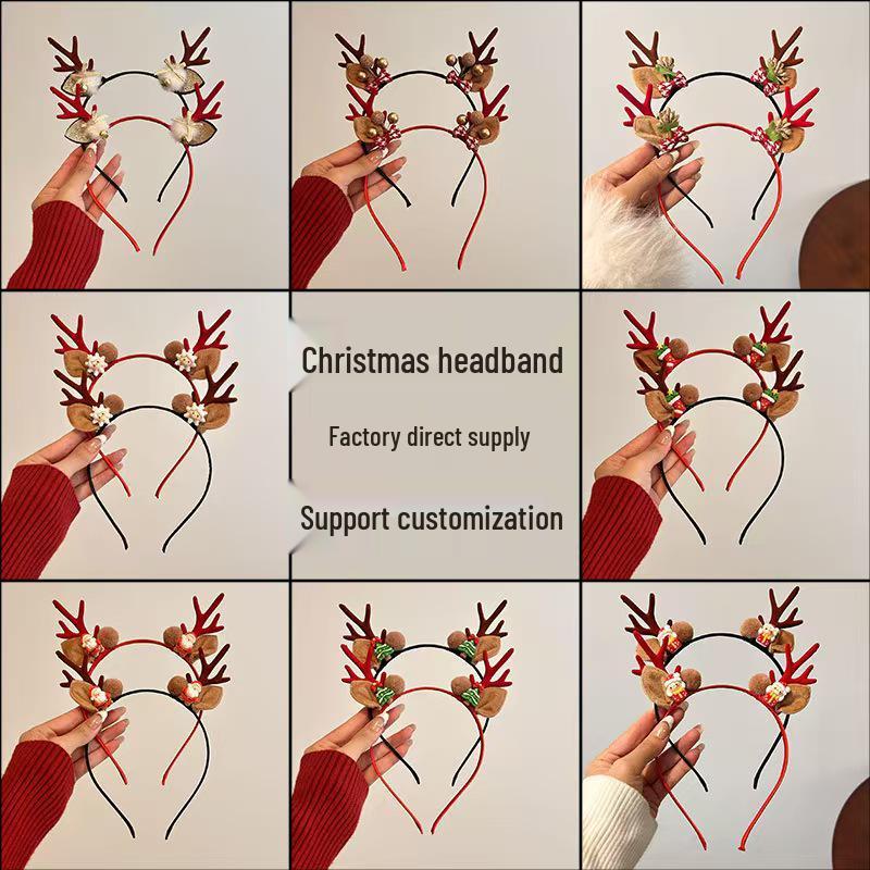 Čelenka s losími parohy s lesní tématikou se sněhovou vločkou, zvonkovými akcenty - Roztomilý sváteční vlasový doplněk