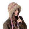 Autumn and Winter Plush Hat for Women's Ear Protection Bag Head Hat Korean Version of Cycling Versatile Strap Knitted Pullover Hat Warm Wool Hat