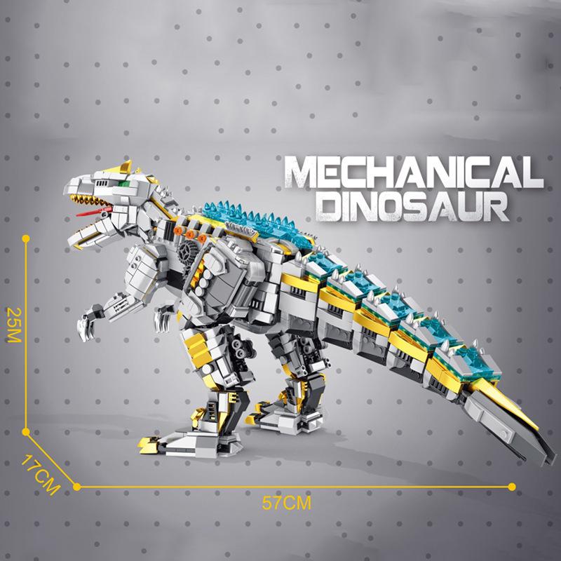 Jurassic Challenge: Light-Up Mechanical Dinosaur Building Blocks (Allosaurus & T-Rex) Toy for Boys