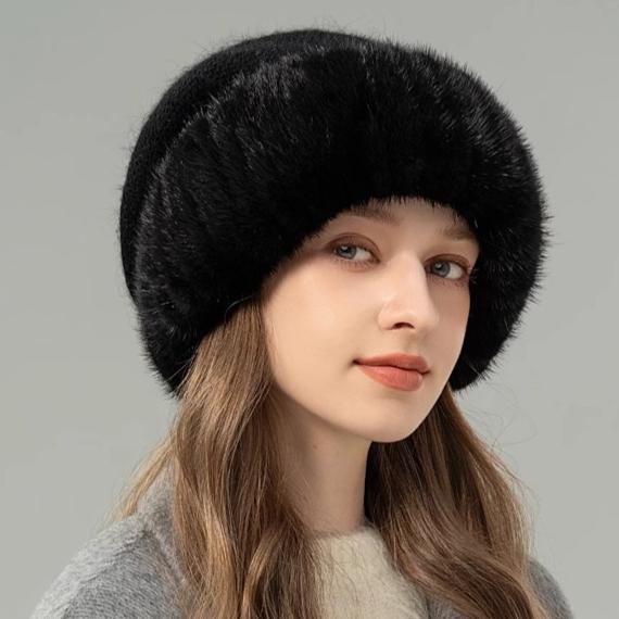 Mink Hair Hat Female Korean Version Winter New Rabbit Hair Blended Knitted Hat Temperament Headband Hat Showing Face Small Fur Hat