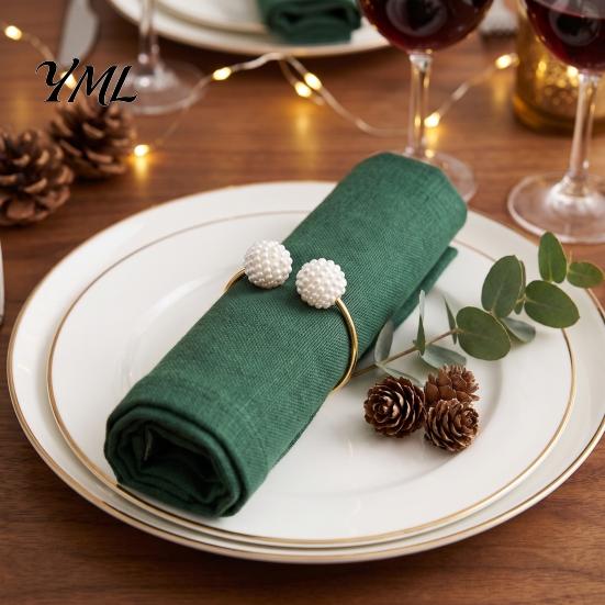 Decorative Napkin Rings for Restaurants 3Pcs Faux Pearl Rings, Reusable Metal Holders, Elegant Luxury Table Accessories Guests Weddings Banquets