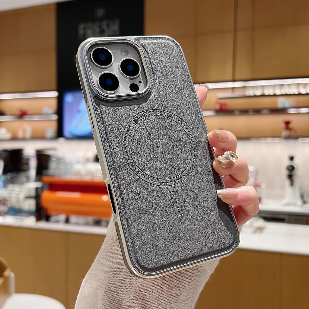 Applicable To iPhone17 Magnetic Mobile Phone Case Apple 16 Side Leather 15proMax Electroplating Anti-drop Protective Case 14
