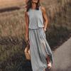 Summer New Women's Imported Dresses Round Neck Sleeveless A-Line Skirt High-Waisted Casual Work Commute Maxi Dress