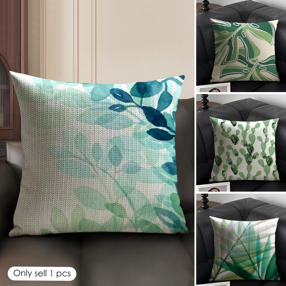 Modern Green Plants Cushion Cover Natural Linen Organic Fabric DoubleSided Printing Sofa Home Decor Gift Pillow Case
