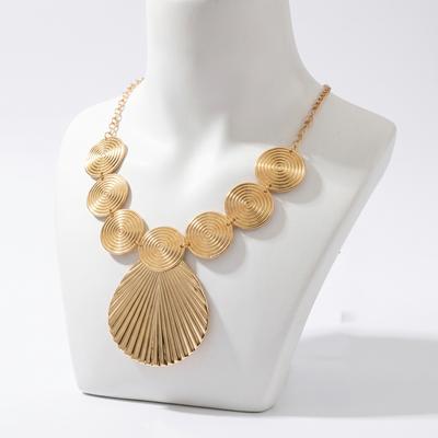 Bohemian Gold Color Shell & Spiral Disc Jewelry Set (Necklace & Earrings) For Women Summer Vacation & Beach Wear