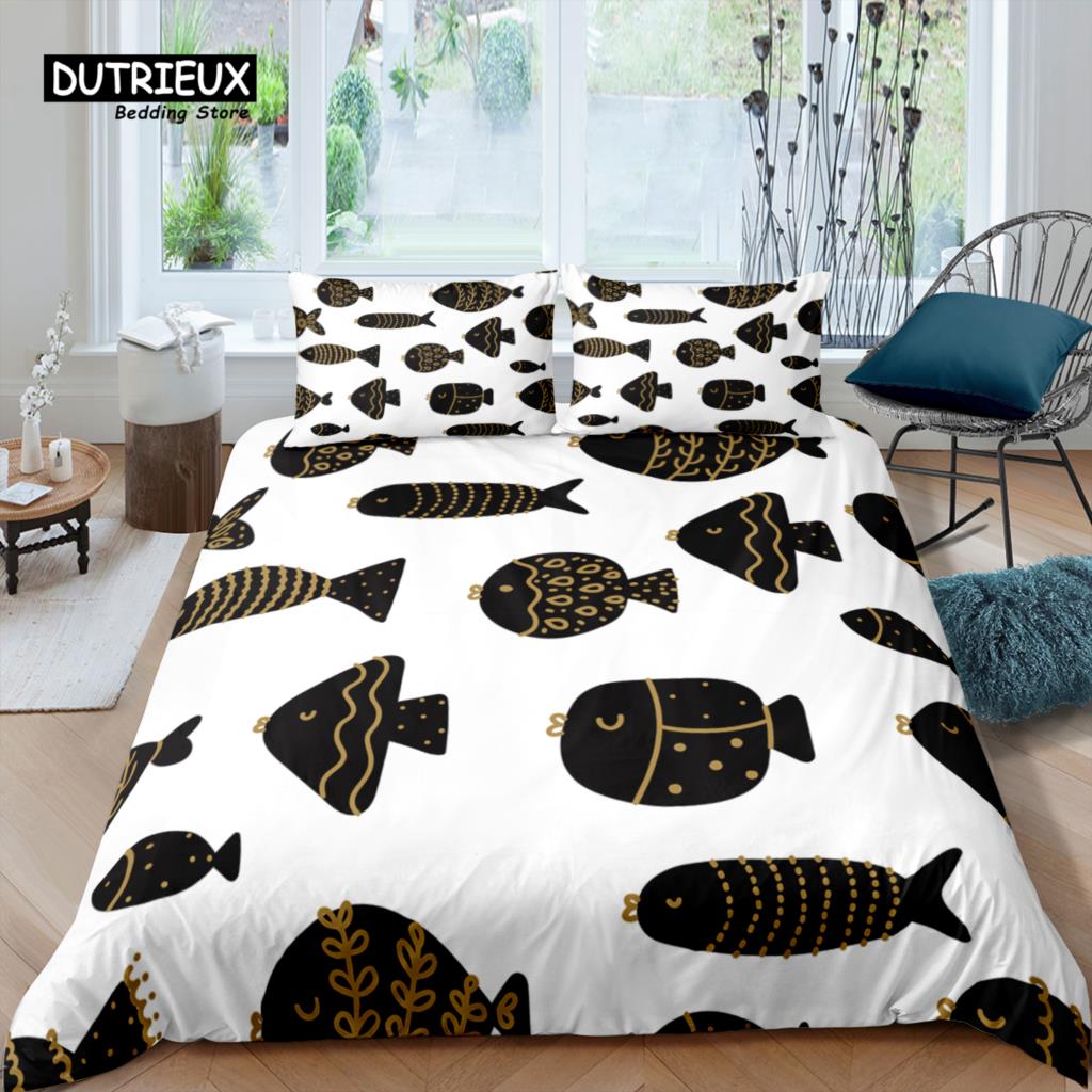 Home Living Luxury 3D Fish Bedding Set Tropical Fish Duvet Cover Pillowcase Queen and King EU/US/AU/UK Size Comforter Bedding