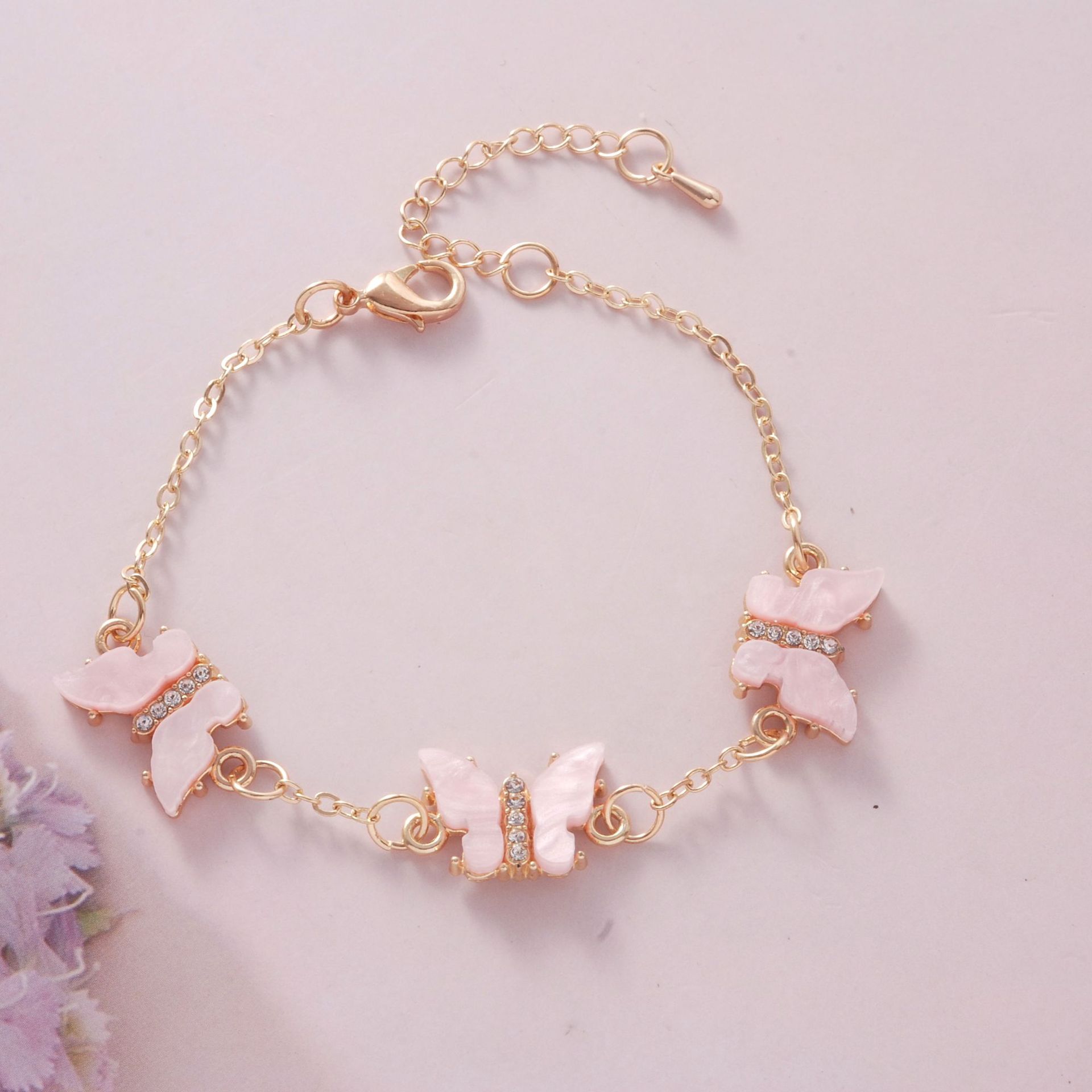 

Женский браслет из титановой стали с акриловыми стразами в виде бабочки one size