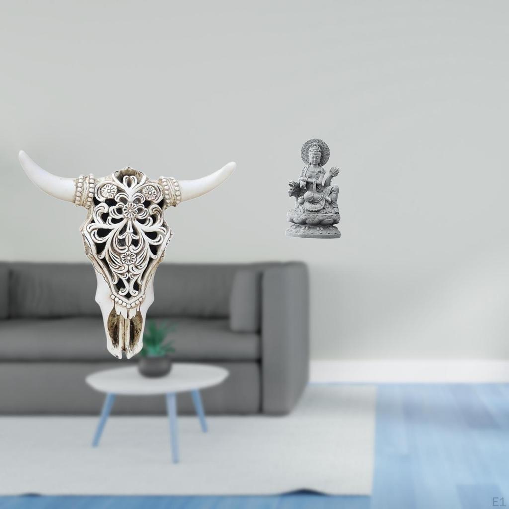 Tribal Bull Head Wall Hanging Art Sculpture And Guan Yin Buddha Figurine Feng Shui Craft for Office