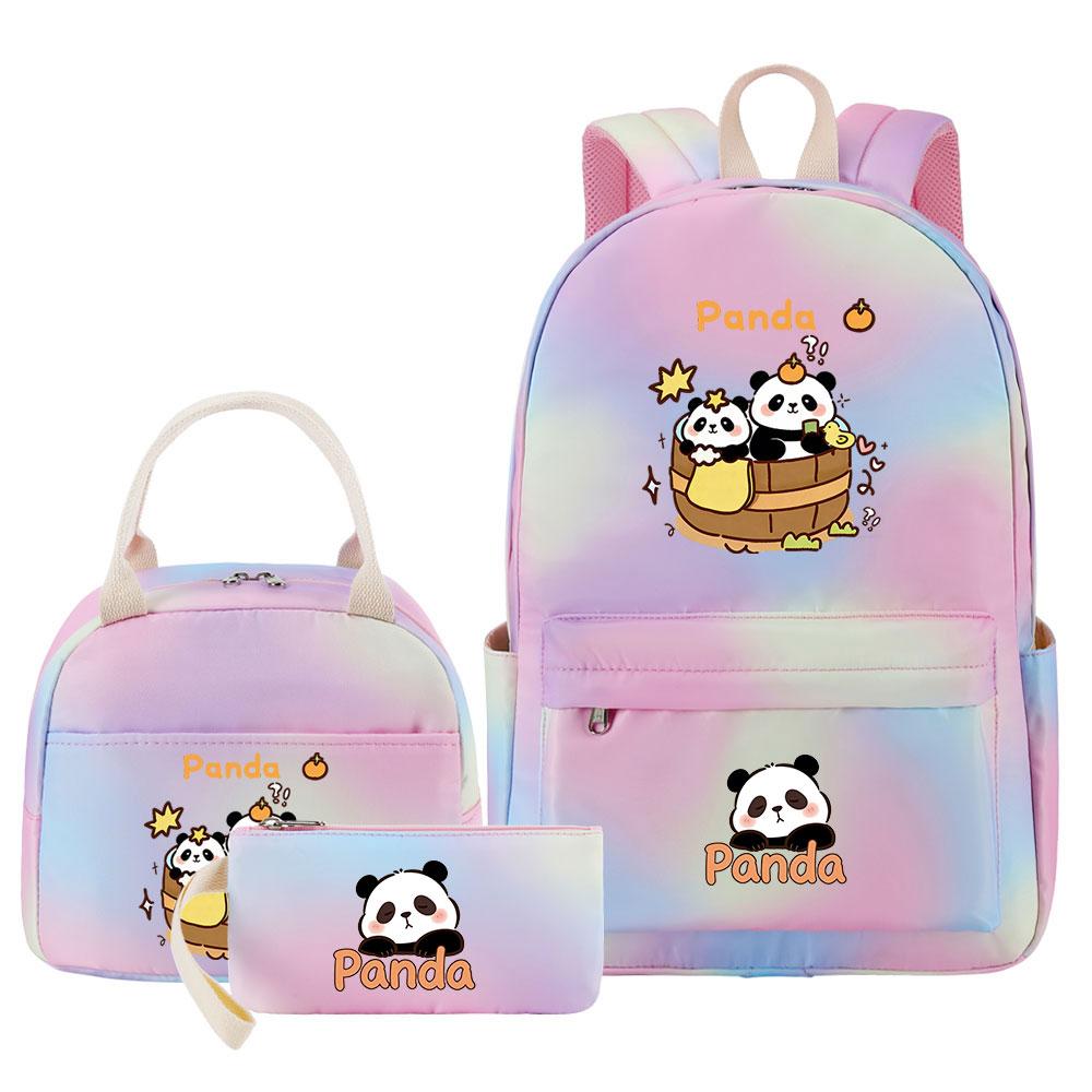 3-delige Tie Dye Panda Rugzak Set Kawaii Rugzak voor Naar School met Lunchtasje Etui, Reizen Dagrugzak voor Kinderen Meisjes