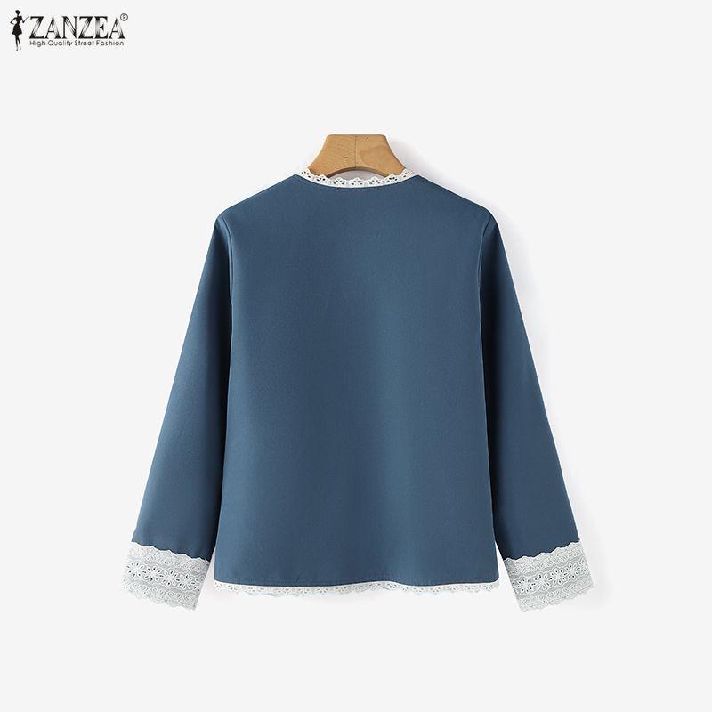 ZANZEA Lässige Bluse mit Rundhalsausschnitt und langen Ärmeln für Damen