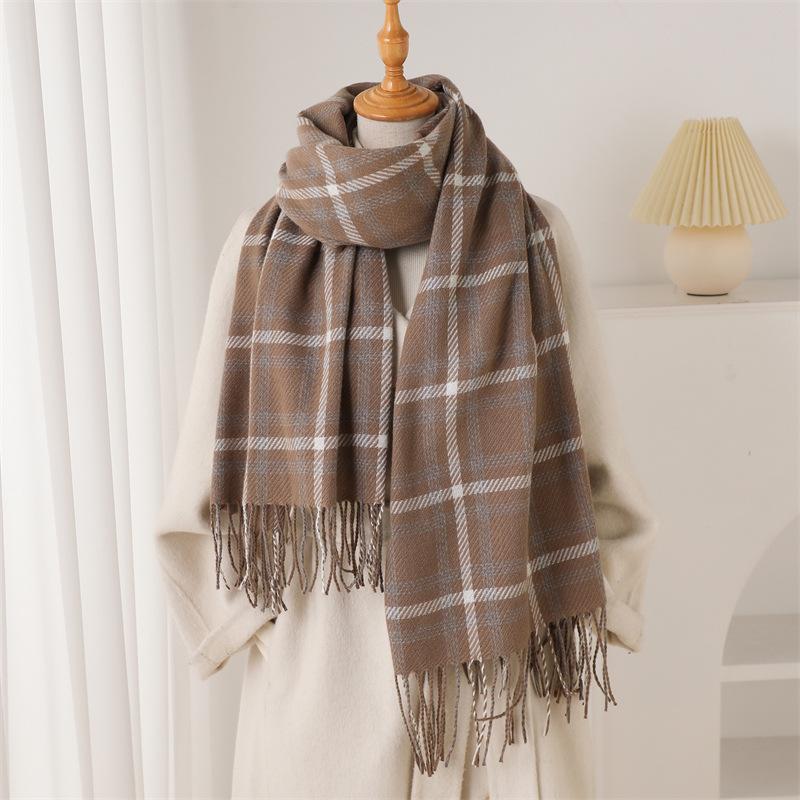 Retro British plaid autumn and winter warm and cold scarf shawl commuting versatile couple fringed imitation cashmere scarf