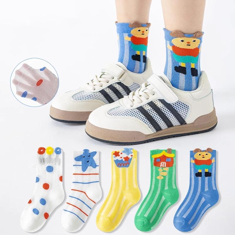 Girls' Sock Summer Thin Cotton Socks For Children Mesh Breathable Girls And Boys Cartoon Lace Mid-tube Sock Baby Princess Socks Kids