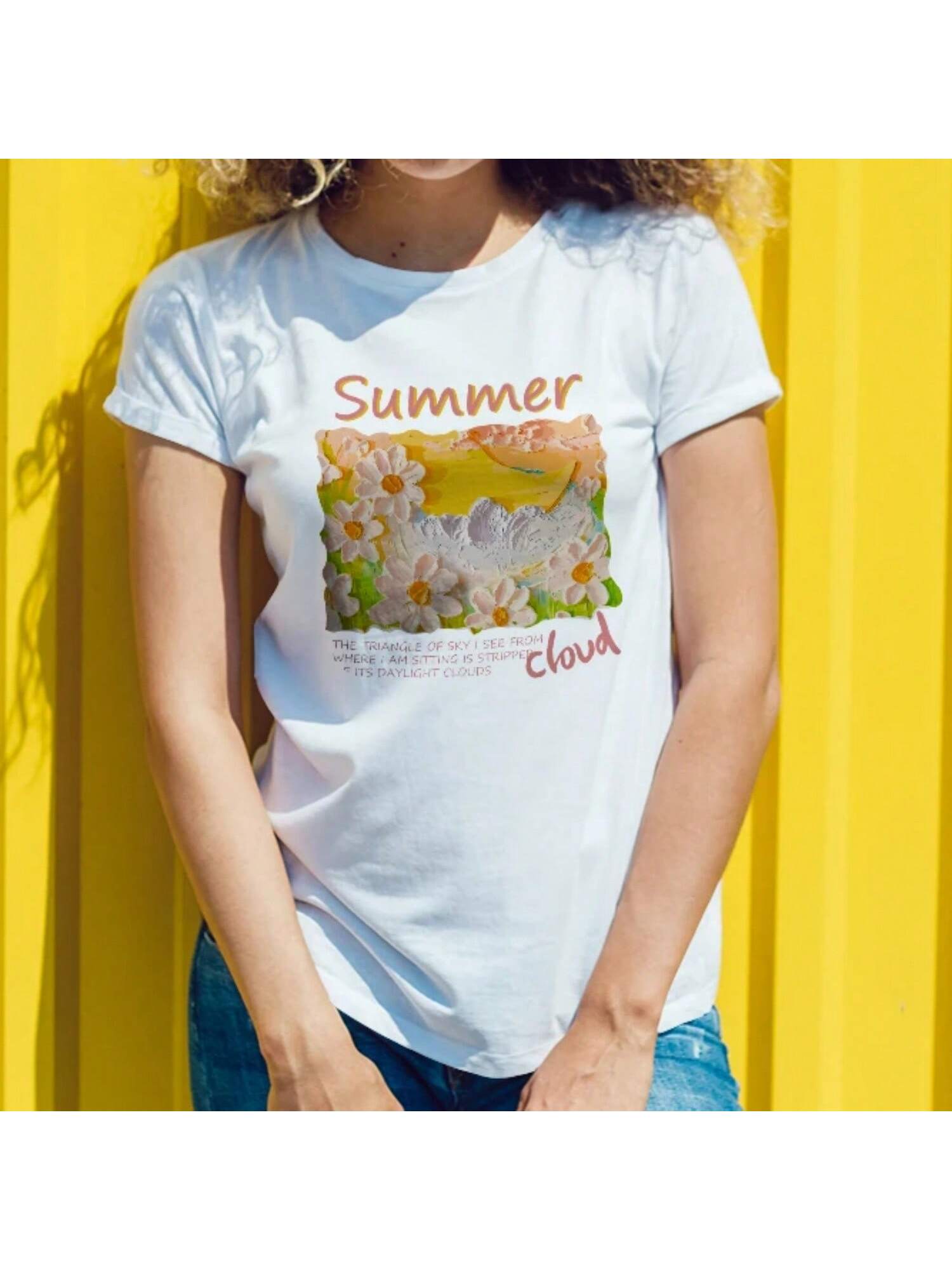 Summer Themed Wounisex Short SleeveCottonT Shirt DaisyField Print For Casual Summer Days Young Wounisex With A Fresh And Breezy Style S разноцветный