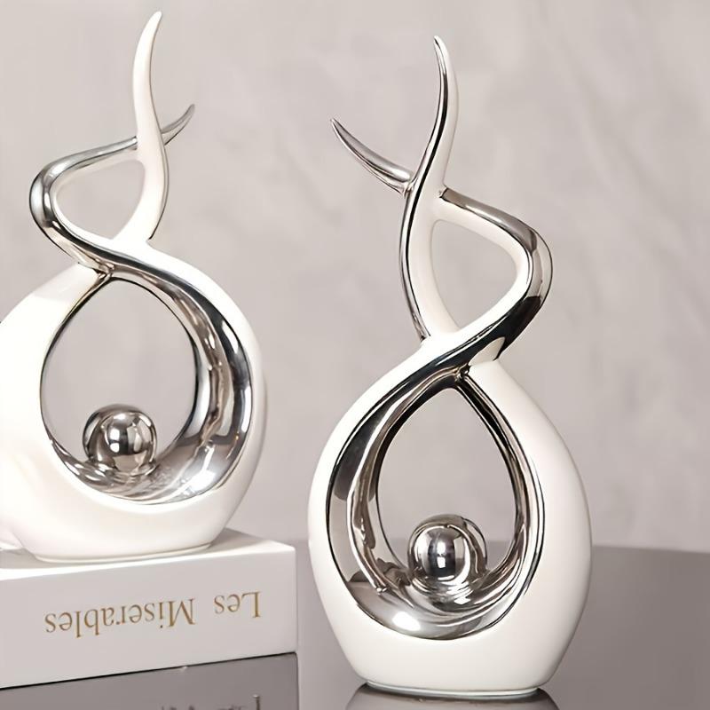 2pcs Set a Pair of Home Decoration Pieces Elegant Decorative Bottles Resin Process Abstract Geometric Design Suitable for Living Room Porch