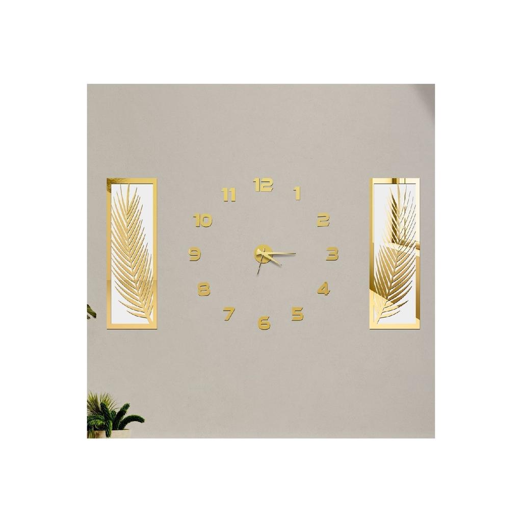 3-teiliges Wanduhren-Set, verspiegelte Palmblätter aus Acryl-Plexiglas und römisches R. Uhr