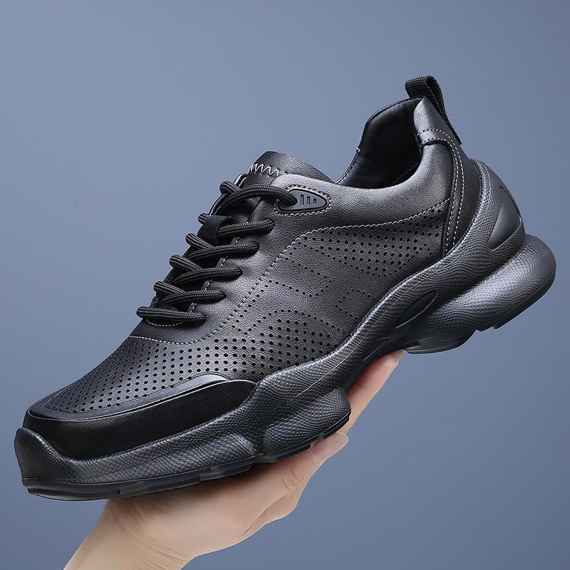 Spring and Summer Leather Breathable Hollow Walking Shoes Men's Casual Shoes Lightweight Non-slip Running Shoes Wear-resistant Sports Shoes