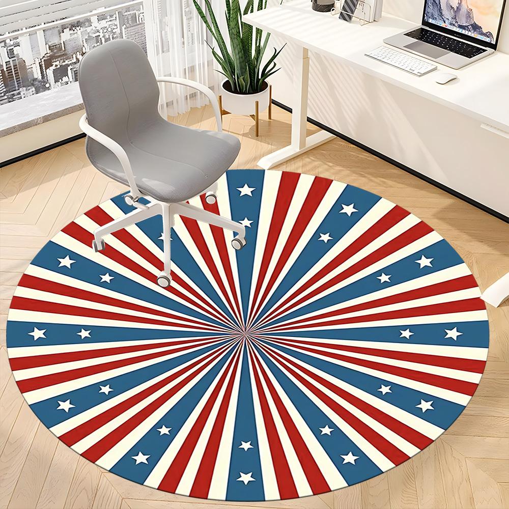 1PCStars Stripes Office Round Area Rug,  Mat Suitable For Office, Under Office Chairs Bedroom Living Room Home Decor, Room Deco