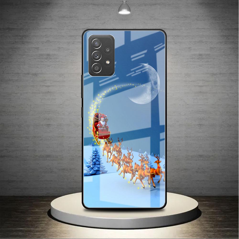 

Стеклянный чехол для Samsung Galaxy A52 A71 A50 A51 A70 A21s A31 A72 A10 A12 A30 A22 5G чехол для телефона мультфильм Рождество милый Samsung A03