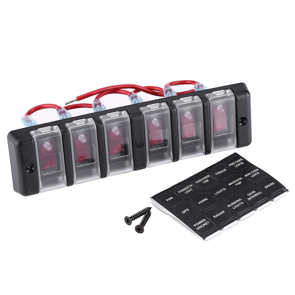 

6 Gang 12V Waterproof Rocker Switch Panel Circuit Breakers for Car RV Marine Boat