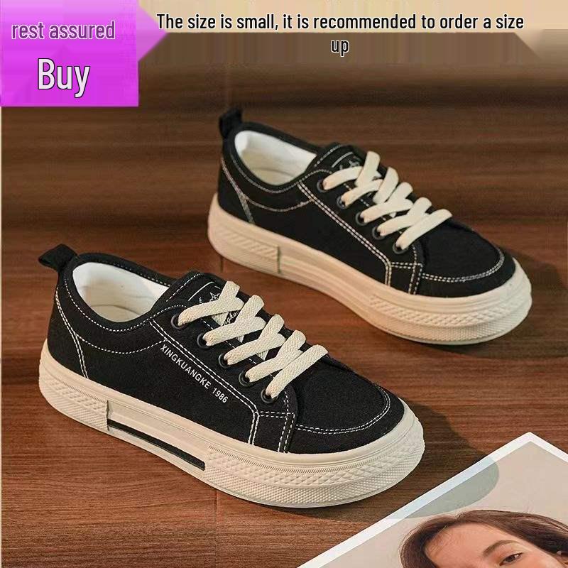 Korean Style Women's Summer Canvas Shoes - Soft Sole, Casual, Versatile, Trendy Black Sneakers 2025