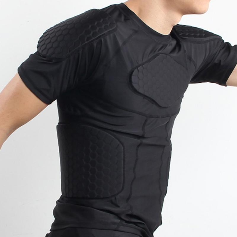 Herren Kompressionsshirt mit gepolstertem Schutz-T-Shirt, Rippenbrust- und Schulterschutz