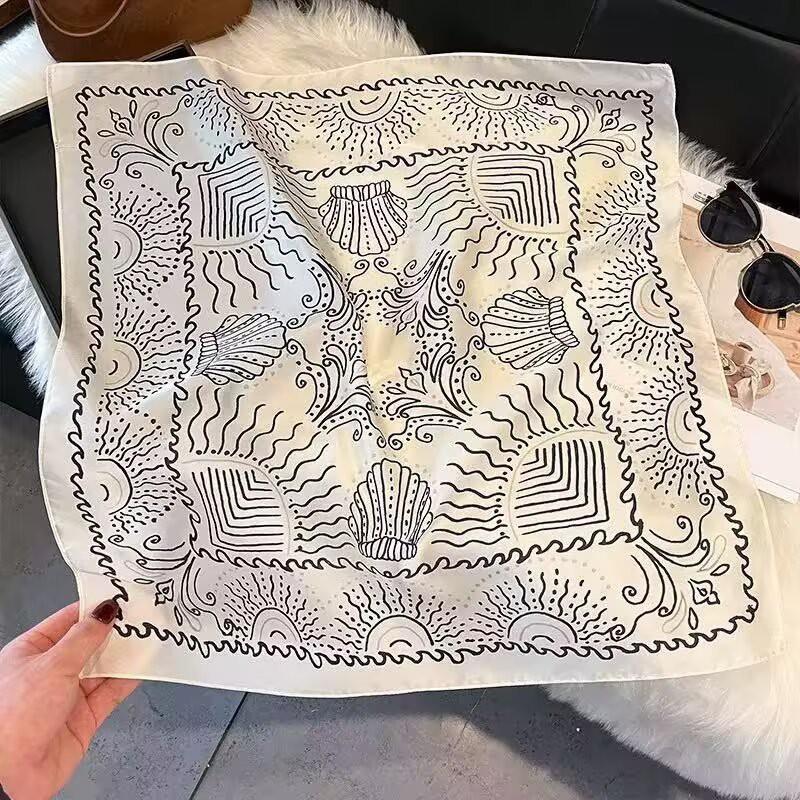 70x70cm Lightweight Cotton Silk Square Scarf With Boho Floral Print Breathable Neck Wrap Women