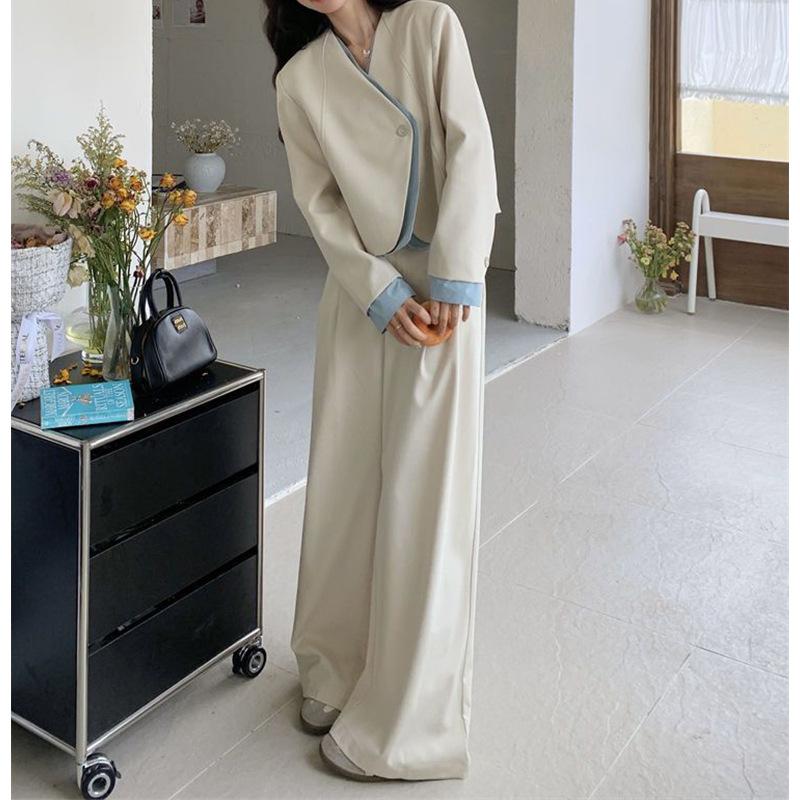Fake two-piece suit wide-leg pants suit women s spring and autumn 2026 new two-piece suit Korean casual versatile ootd wear S