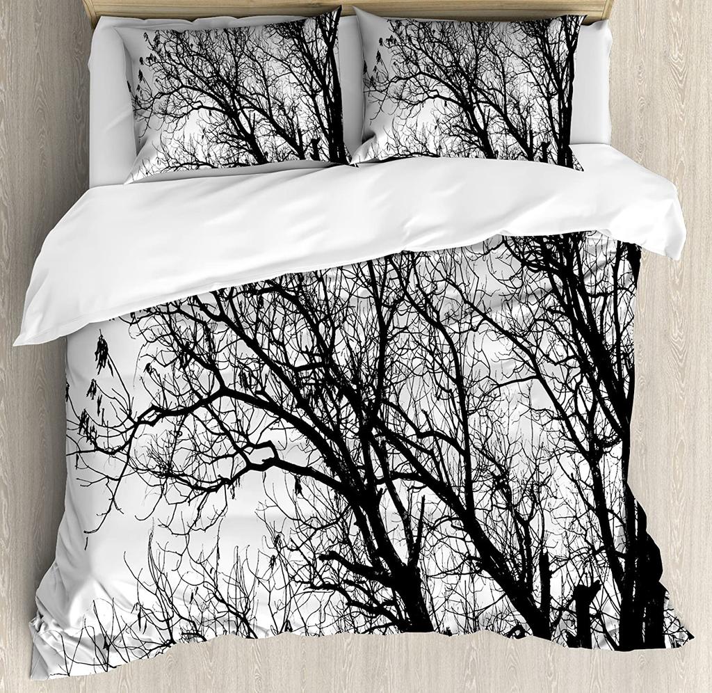 Nature Bedding Set For Bedroom Bed Home Birds Flying Over Twiggy Tree Branches Stylish Au Duvet Cover Quilt Cover And Pillowcase