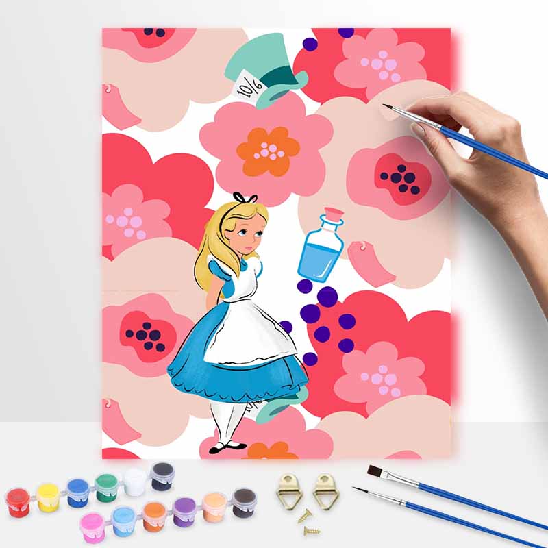 Disney oil painting handmade diy Alice in Wonderland floral art gifts home decorations 20x30cm