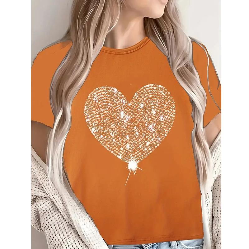 Women Summer T Shirt Retro Fashion Short Sleeve Tees Casual Love Printed Tops