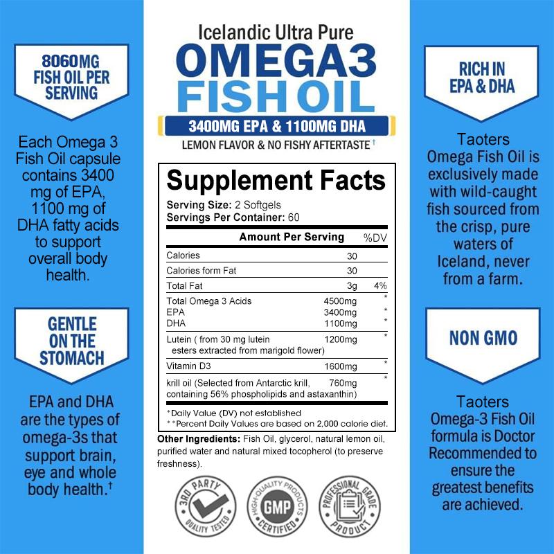 Omega-3 Fish Oil 8060mg Lutein Vitamin D3 120 Capsules
