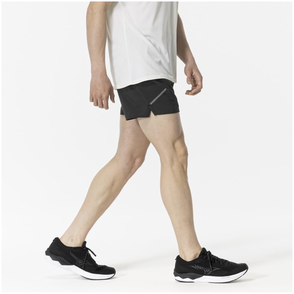 Mizuno Running Wear Dry Stretch Reflective Black Pants, Sweat-Absorbent, Quick-Drying, Stretch, Print, J2MBB005, Men's,