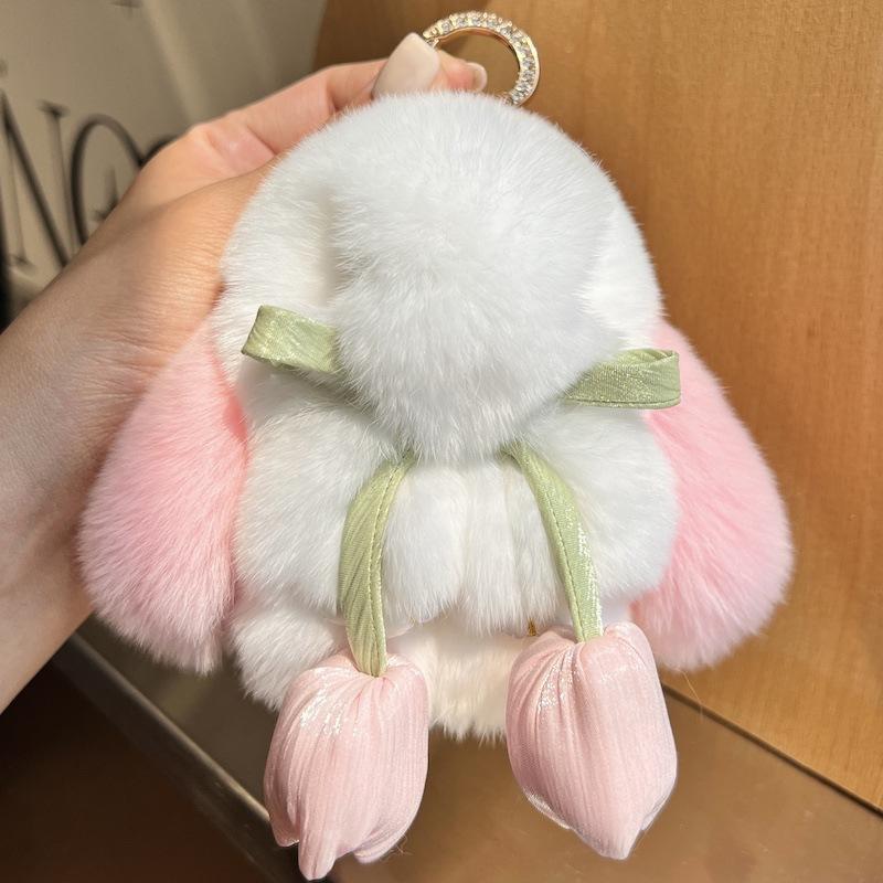 Cute Rex Rabbit Hair Bunny Keychain Pendant Mini Plush Doll Dead Rabbit School Bag Pendant Gift
