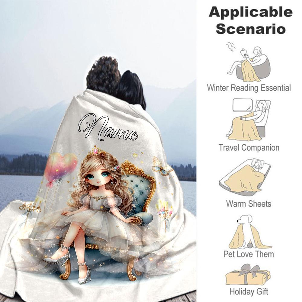 Pretty Princess Style Personalized Name Blanket Lightweight Customizable Blanket Soft Warm Cozy Versatile for Livingroom Bedding Office Chair