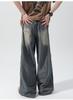 MMTYRM Men's Wide-Leg Denim Pants, Loose Fit, Stretch Goose-Eye Denim Pants, Stylish Jeans with Distressed Finish, Available in Plus Sizes, Blue, XL