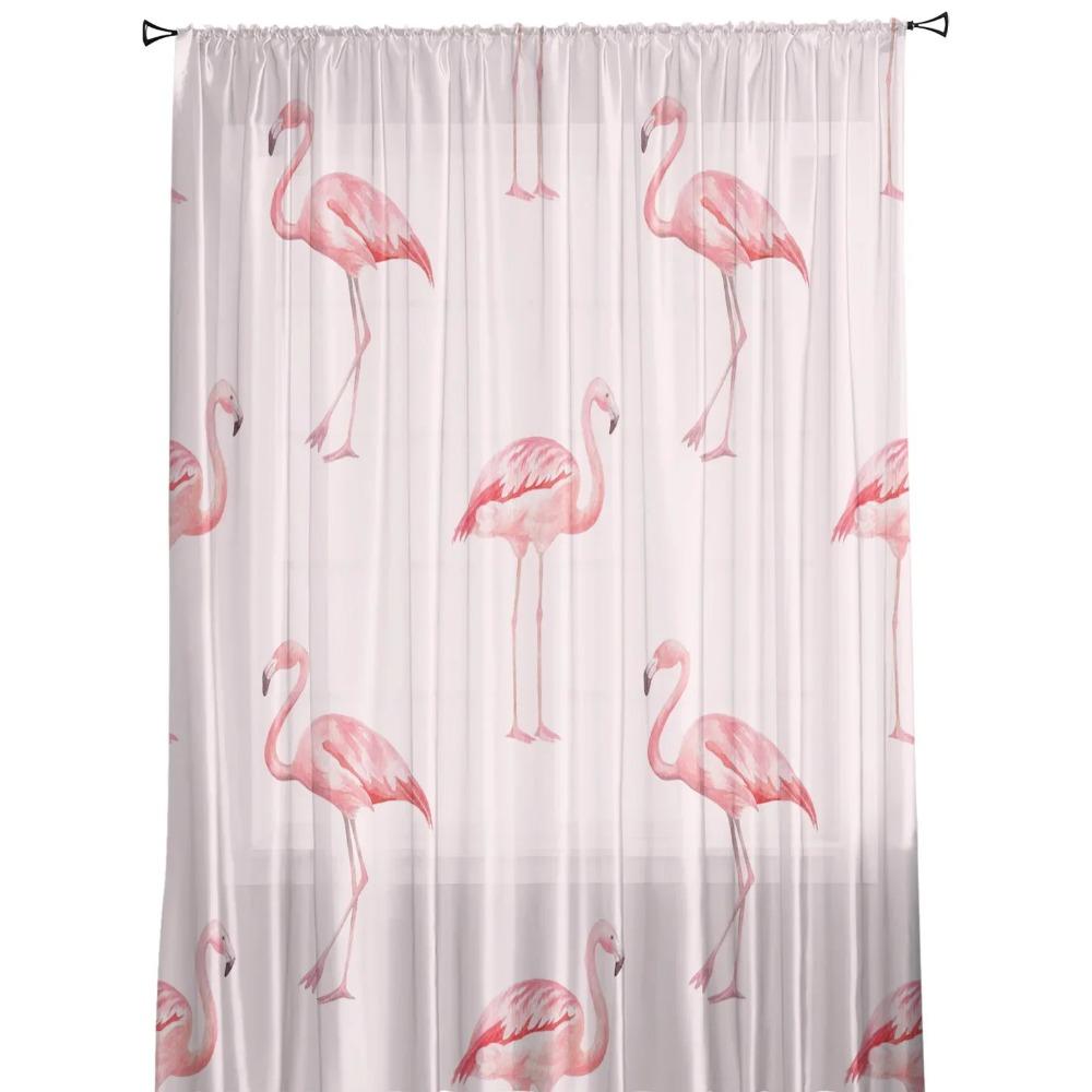 Cortinas Visillo Estilo Nórdico Flamenco Rosa para Ventana de Sala de Estar Cortinas de Tul para Dormitorio Área de Cocina Adorno para el Hogar Cortinas de Tela Viscosa