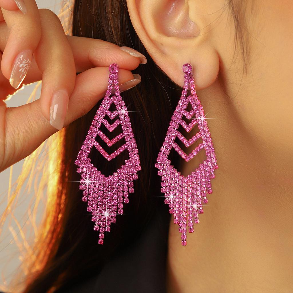 Rhinestone long fringed Internet celebrity stud earrings
