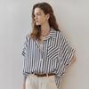 Soft Cotton Blend Loose Fit Stripe Shirt Blouse Ze07qb004nh
