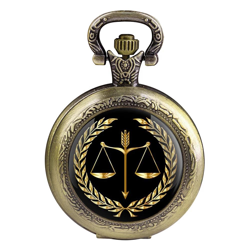 

Exquisite Balance of Justice and Fairness Quartz Pocket Watch Necklace Pendant with Chain Gifts For Women Man Souvenir бронзовий