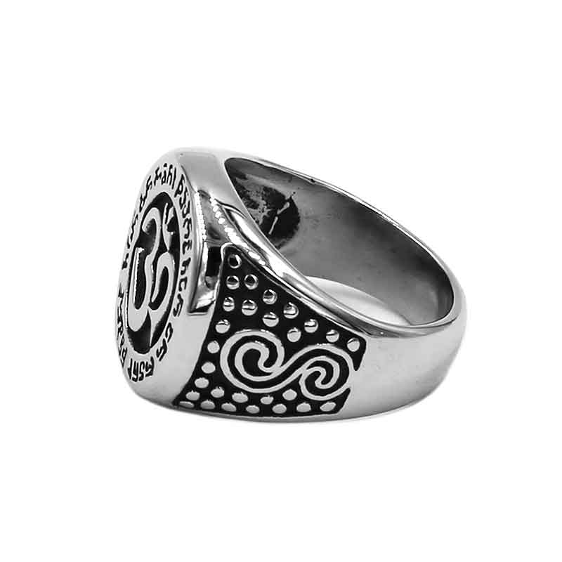 Rostfritt Stål Om Symbol Ring Buddhism Zen Konst Smycken Klassisk Indien Yoga Motorcyklist Herrring SWR0890