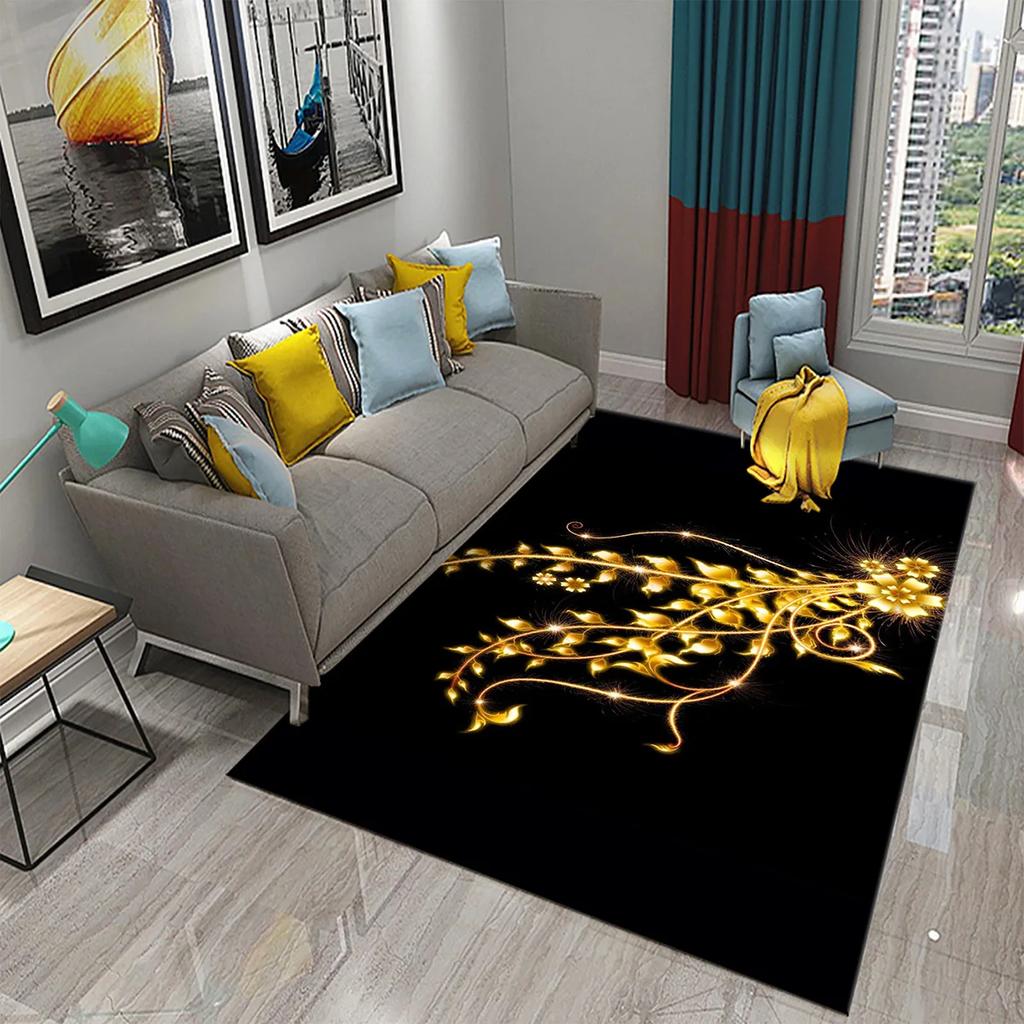 3D Black Golden Luxury Carpet for Living Room Bedroom Bedside Rugs European Style Hallway Decor Carpets Bathroom Non-slip Rugs