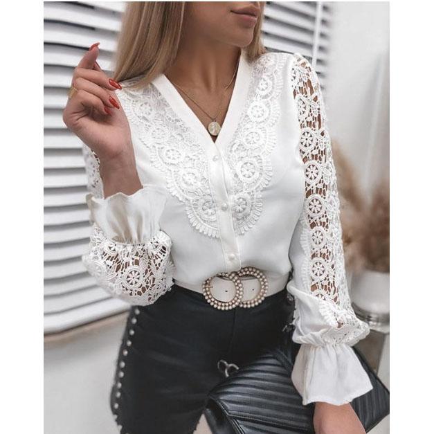 

Elegant Women s Blouse Vintage Lace Spliced Long Sleeve Pink Button Up Woman Shirt Tops 2024 Fashion Casual Ladies Blouses Top XS