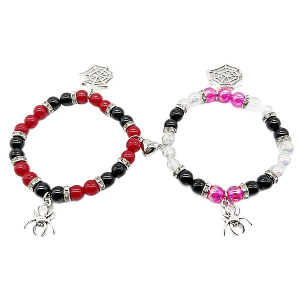 2Pcs Fashion Halloween Spiders Couple Bracelets Magnetic Heart Charm Bangle Festival Hand Link Jewelry Accessories Gift