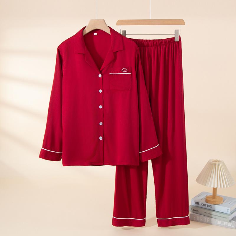 1011 new women's homewear comfortable and breathable solid color simple long-sleeved trousers women's suit