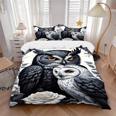 3pcs Owl Art Print Duvet Cover Set - Machine Washable, Includes 1 Cover and 2 Pillowcases, No Core Included Yy251013124
