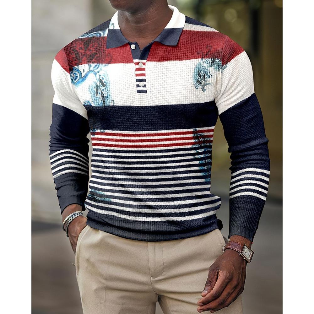 New Men's Sweatshirt Geometric 3D Printed Casual Lapel Polo Shirt
