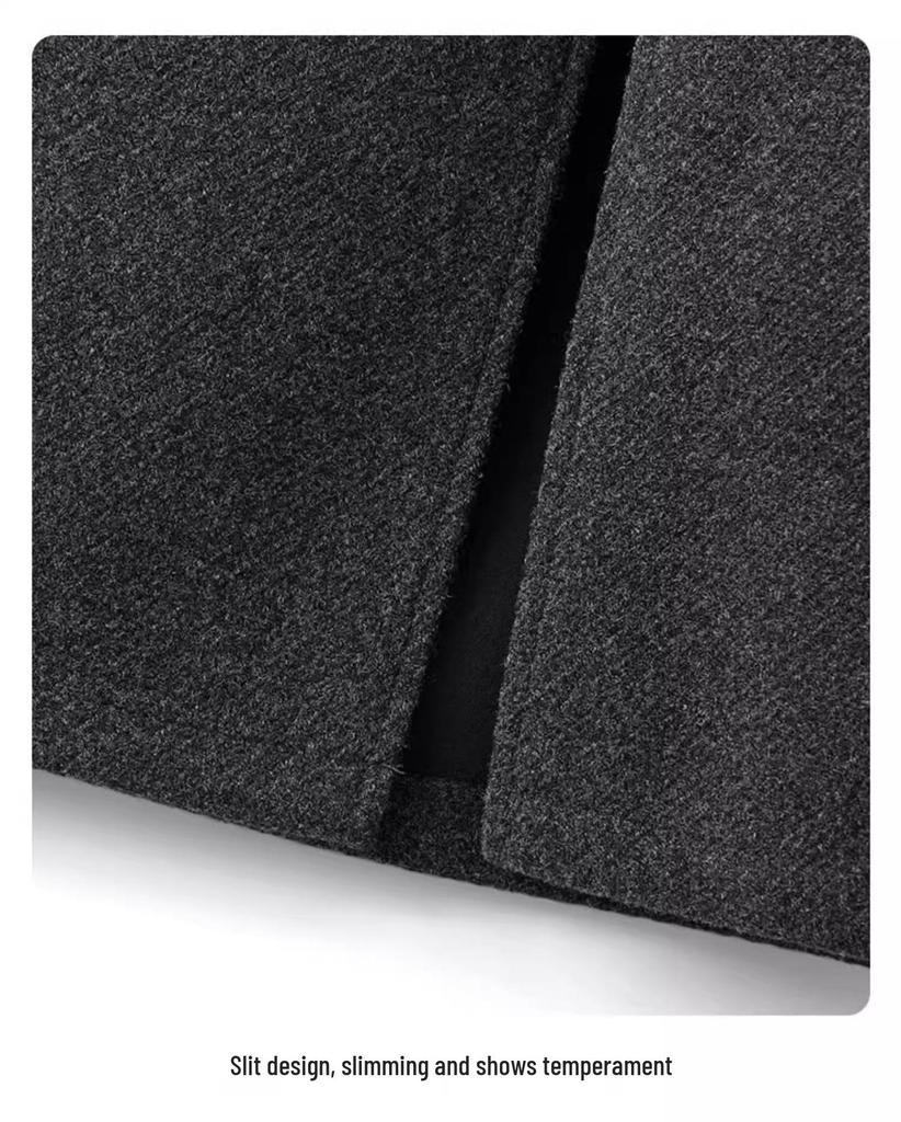 Luxury Gray Wool A-Line Midi Skirt for Women - Elegant Autumn/Winter 2024 Hip Wrap with Slit