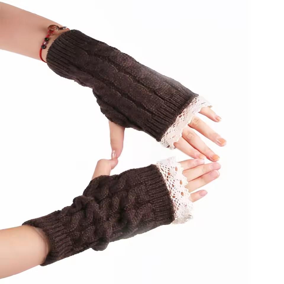 New Lace Fingerless Gloves Women's Gloves Winter Warm Cute Student Writing Typing Half Finger Acrylic Knitted Glove Mittens