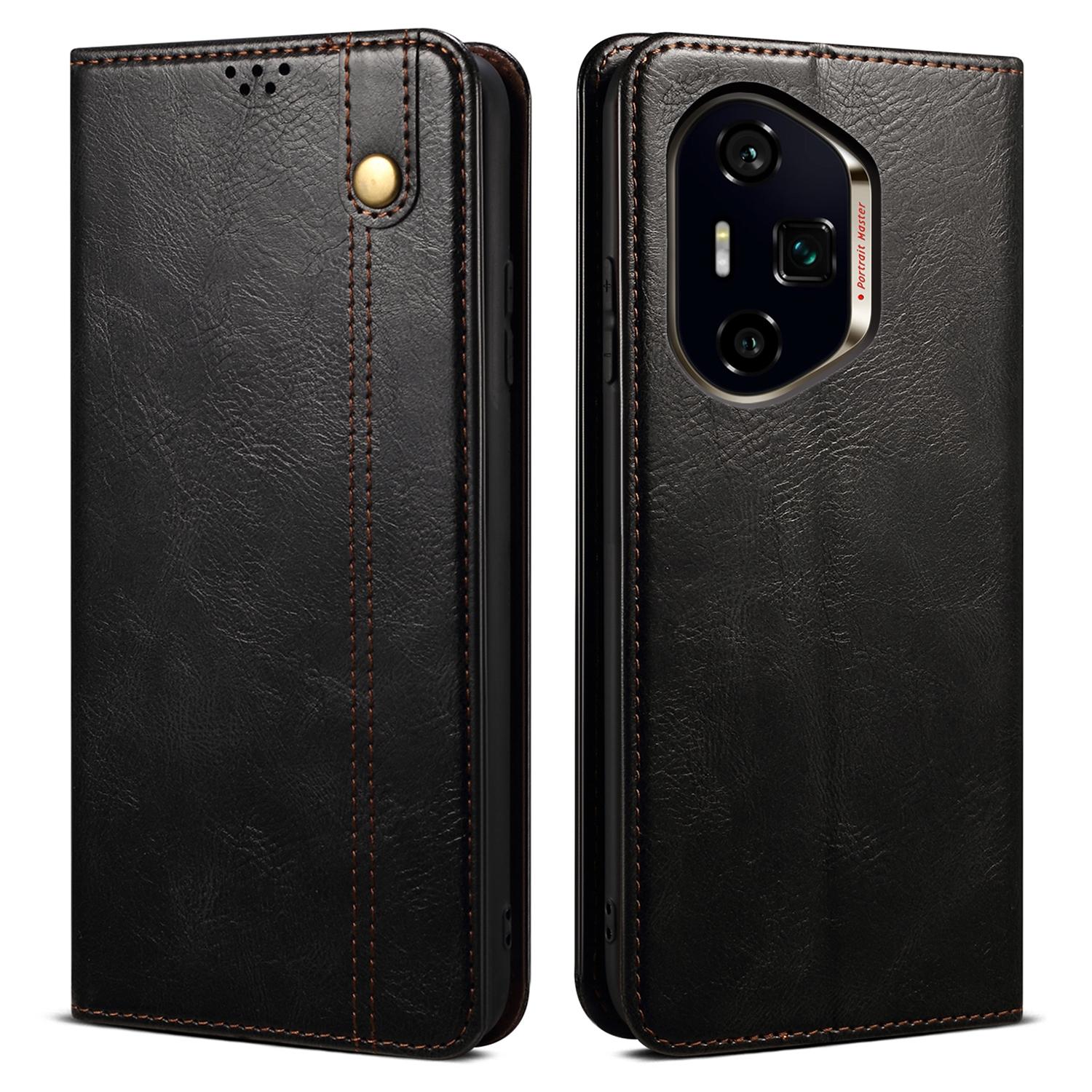 

Чехол для Honor 300 Pro из вощеной кожи с текстурой «Crazy Horse», кошелек-подставка, чехол для телефона Black